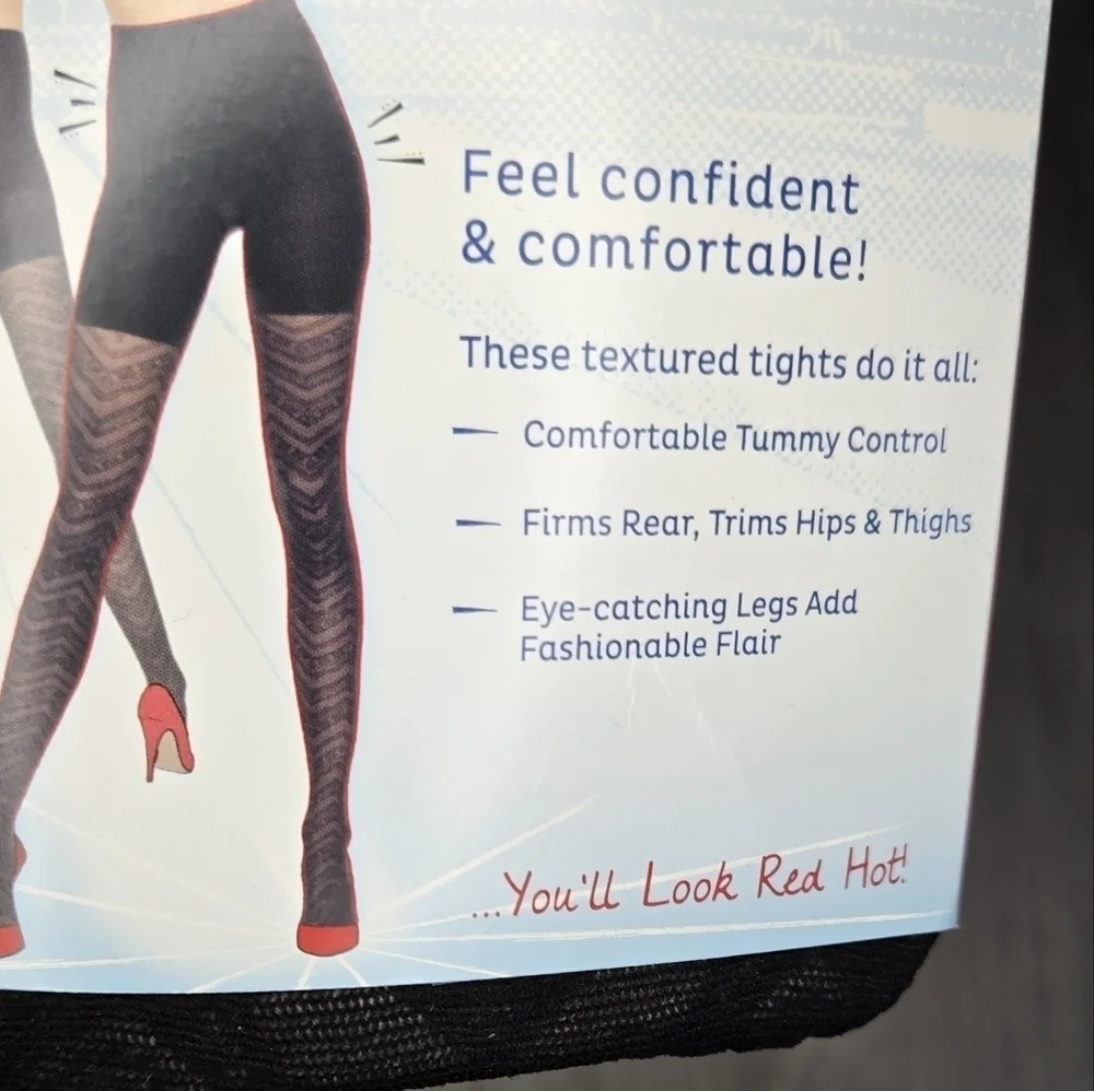 Spanx Assets Red Hot Label Textured Lace Zigzag Tights Size 4/D Black NWT